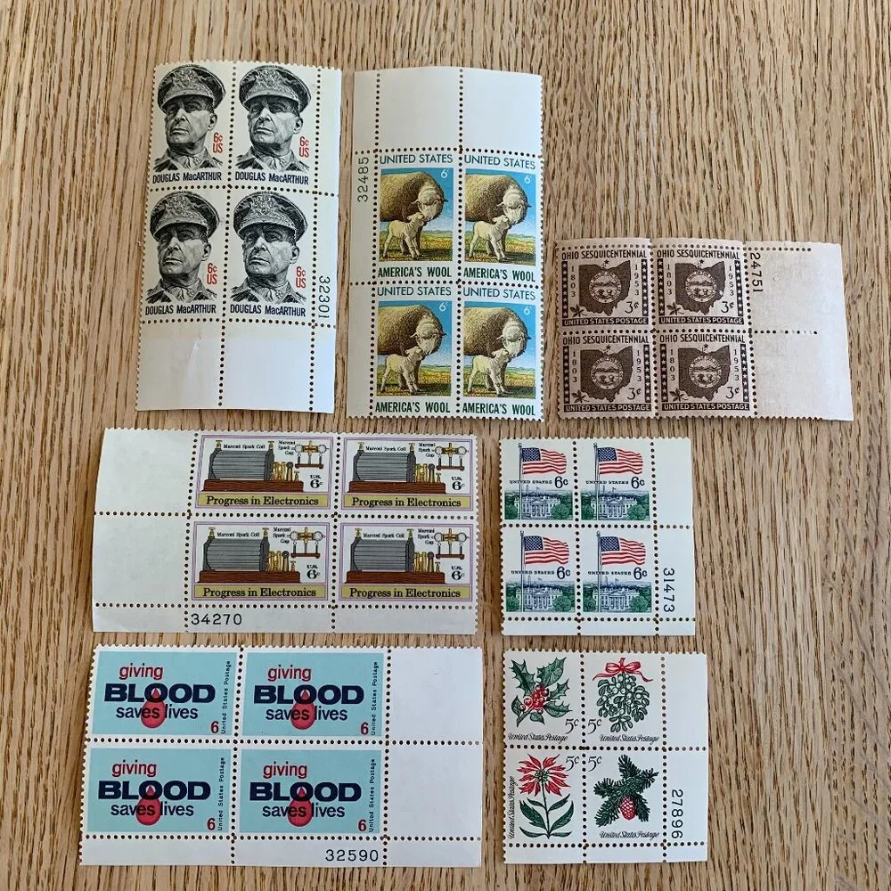 Random Lot of Vintage 3, 5, and 6 cent U.S. Postage Plate Blocks